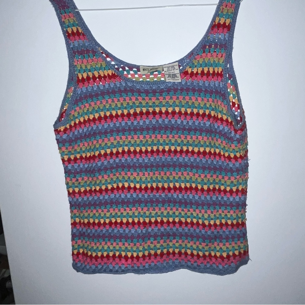 White Stag Crochet Stripe Tank Top in Purple & Multicolor